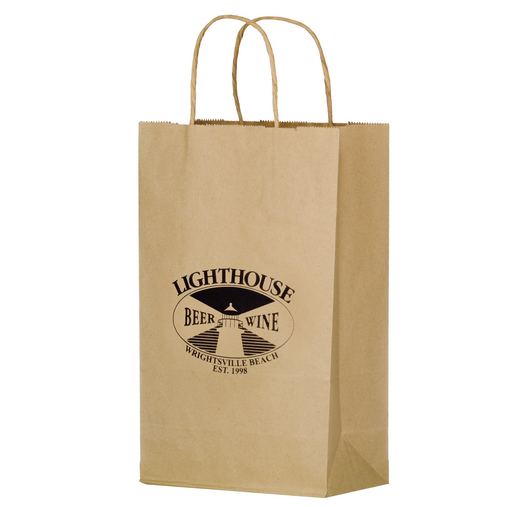 Custom Printed Natural Kraft Paper Shopper Tote Bag (10"x5"x13") - Flexo Ink - 1N10513-FI